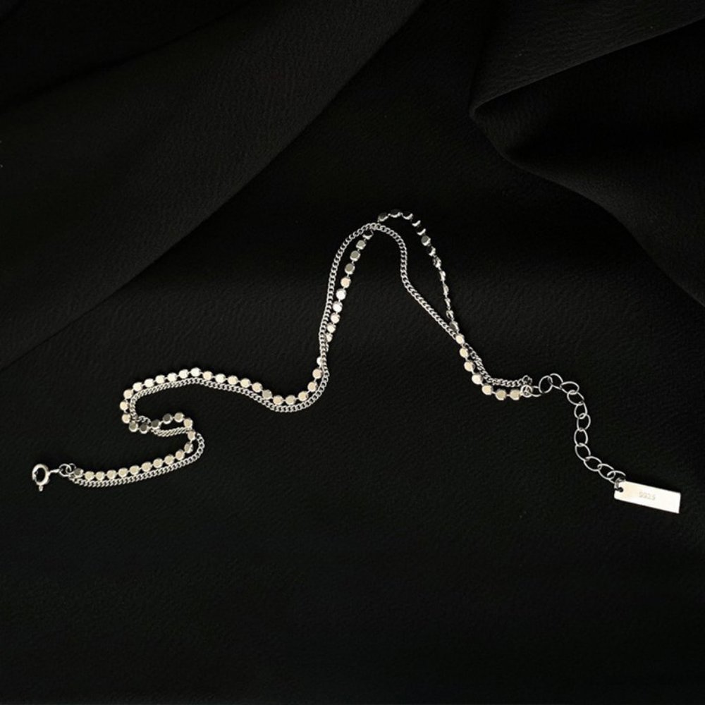 #NEW 925 Sterling Silver Coin Disc Link Chain Double Layer Anklet Ankle Bracelet - Picture 3 of 6
